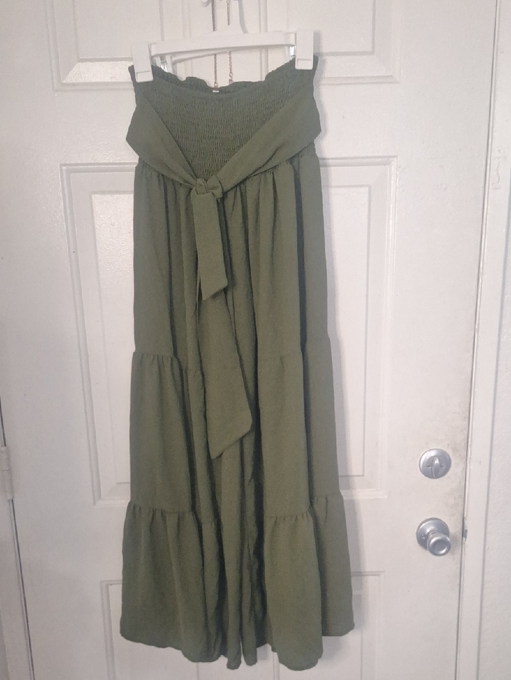Olive Green Tiered Dressy Pants with Tie Waist